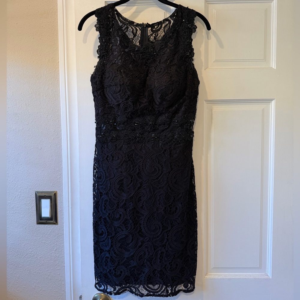 Black Lace Beaded Midi Dress